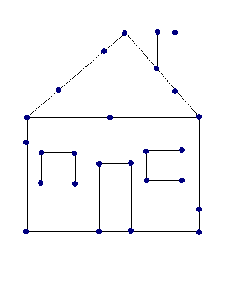 House outlined with dots at some intersections of lines