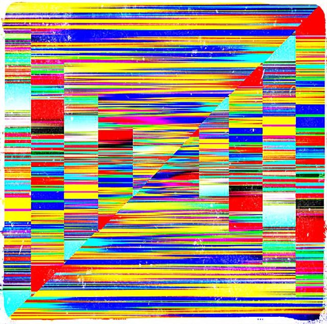 Square of many colors, stripes, angles, pointing in different directions